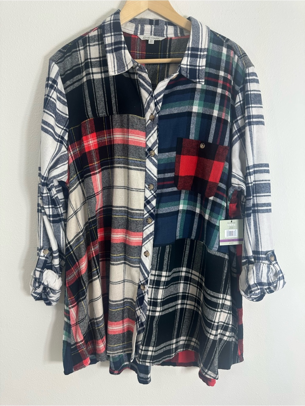John Mark Red, Navy, Yellow, Black Plaid Button-Up Shirt Jacket